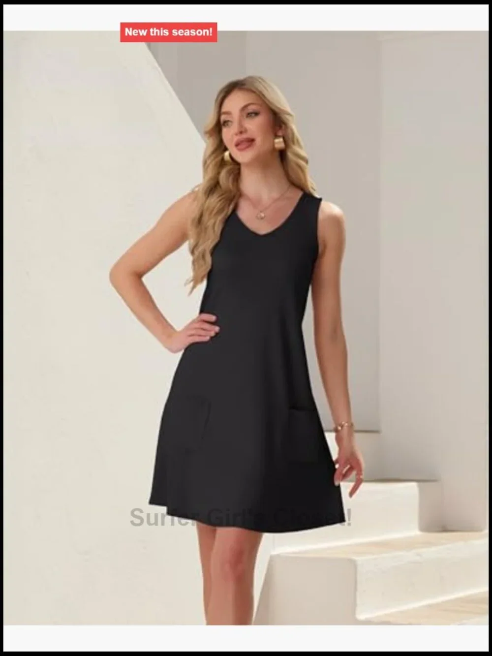 V Neck Sleeveless Tank Dress with Pockets for Summer Beach Vacation - Picture 3 of 7